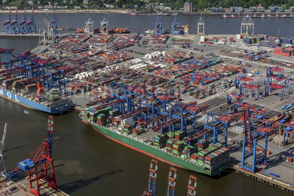 Aerial image Hamburg - HHLA Logistics Container Terminal Burchardkai in the Port of Hamburg harbor in Hamburg in Germany