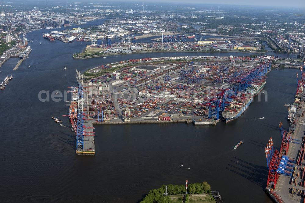 Hamburg from above - HHLA Logistics Container Terminal Burchardkai in the Port of Hamburg harbor in Hamburg in Germany