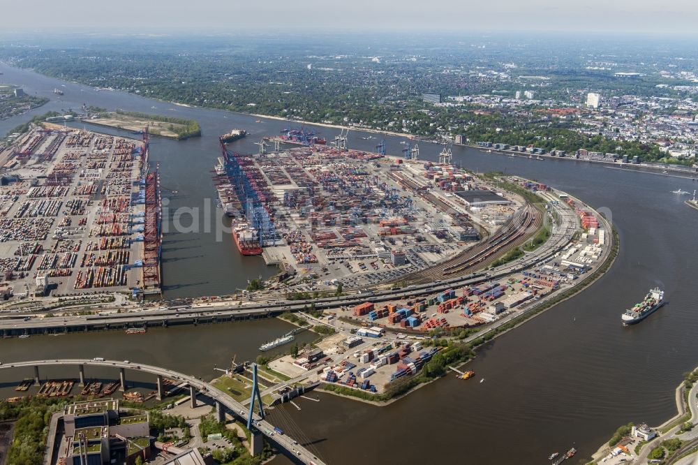 Aerial photograph Hamburg - HHLA Logistics Container Terminal Burchardkai in the Port of Hamburg harbor in Hamburg in Germany