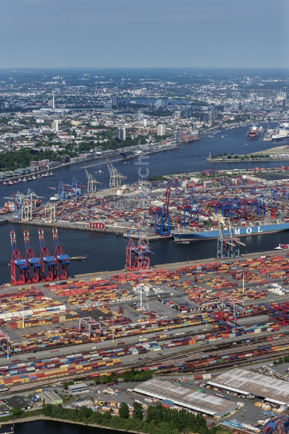 Hamburg from above - HHLA Logistics Container Terminal Burchardkai in the Port of Hamburg harbor in Hamburg in Germany