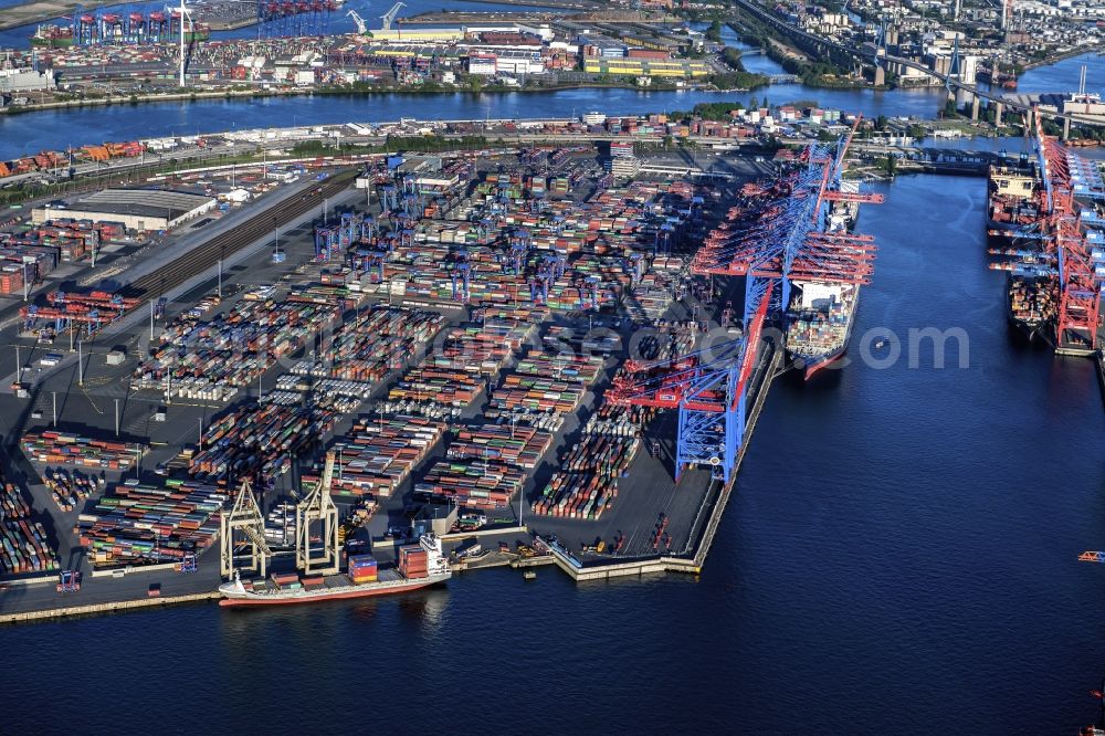 Hamburg from above - HHLA Logistics Container Terminal Burchardkai in the Port of Hamburg harbor in Hamburg in Germany