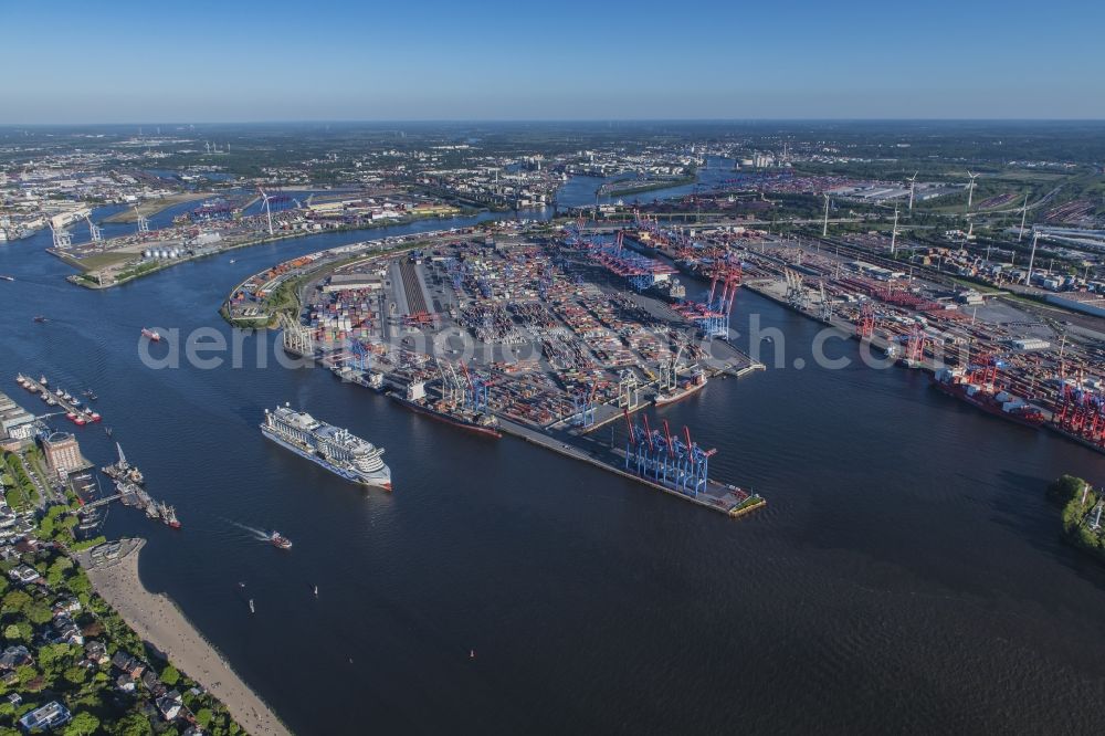 Aerial photograph Hamburg - HHLA Logistics Container Terminal Burchardkai in the Port of Hamburg harbor in Hamburg in Germany