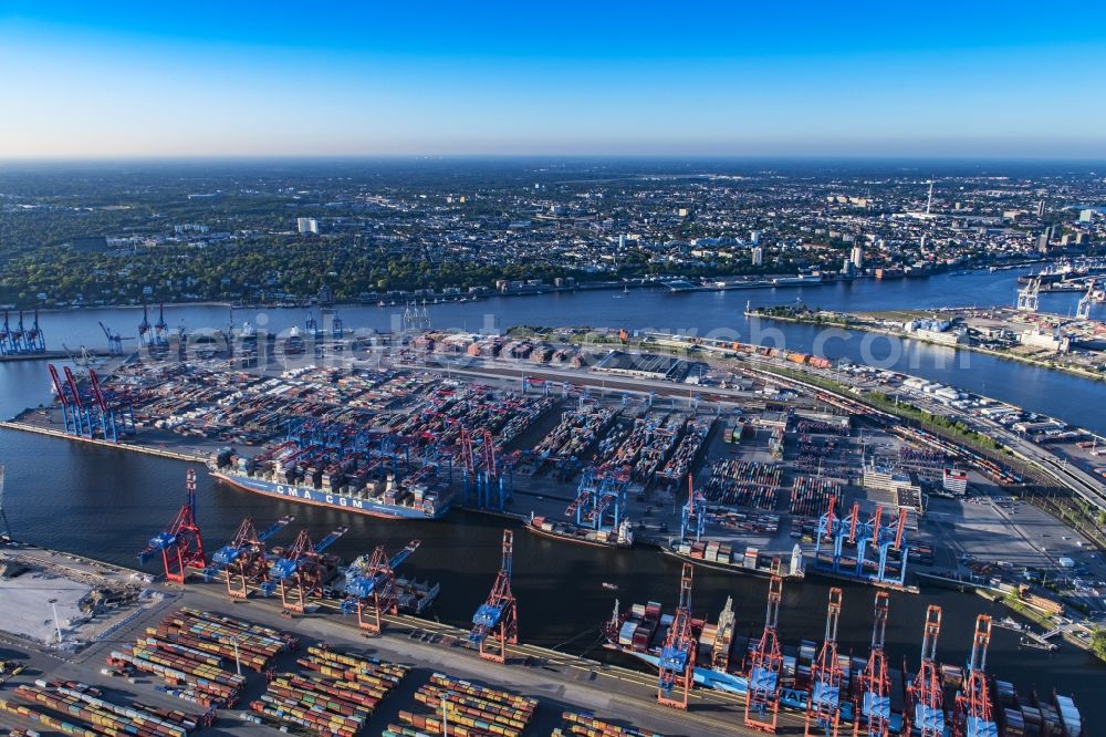 Hamburg from above - HHLA Logistics Container Terminal Burchardkai in the Port of Hamburg harbor in Hamburg in Germany