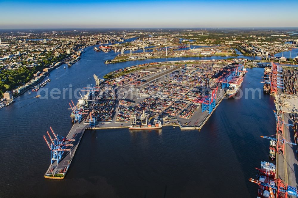 Hamburg from above - HHLA Logistics Container Terminal Burchardkai in the Port of Hamburg harbor in Hamburg in Germany