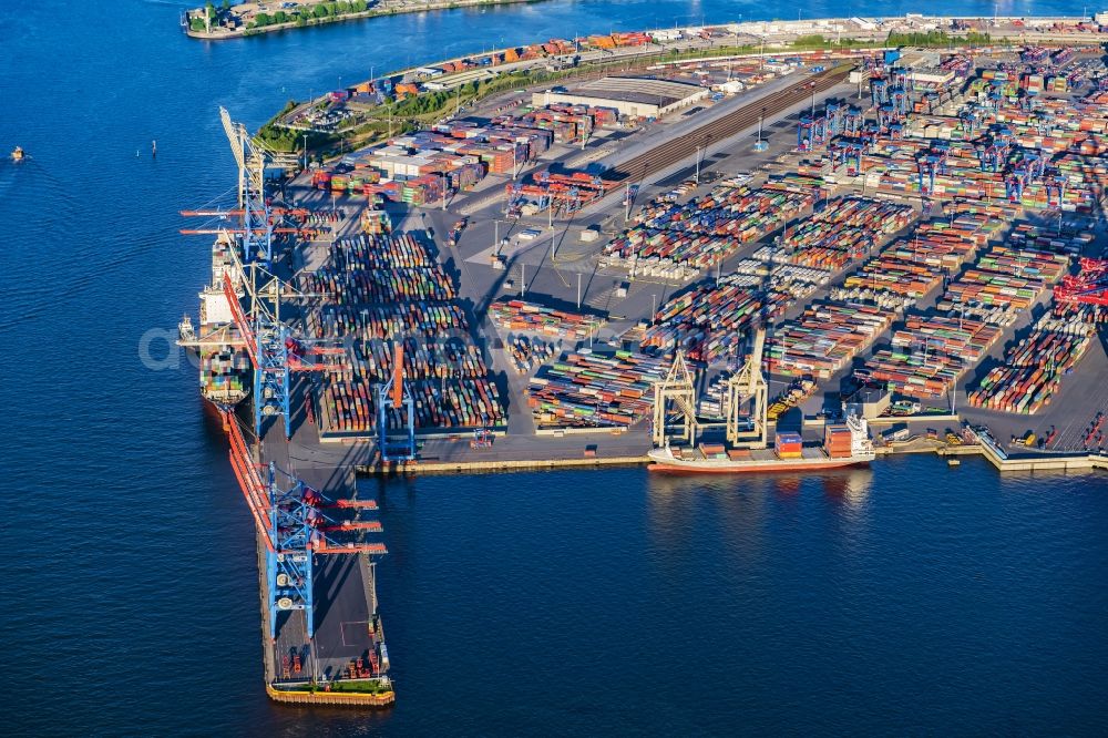 Hamburg from above - HHLA Logistics Container Terminal Burchardkai in the Port of Hamburg harbor in Hamburg in Germany