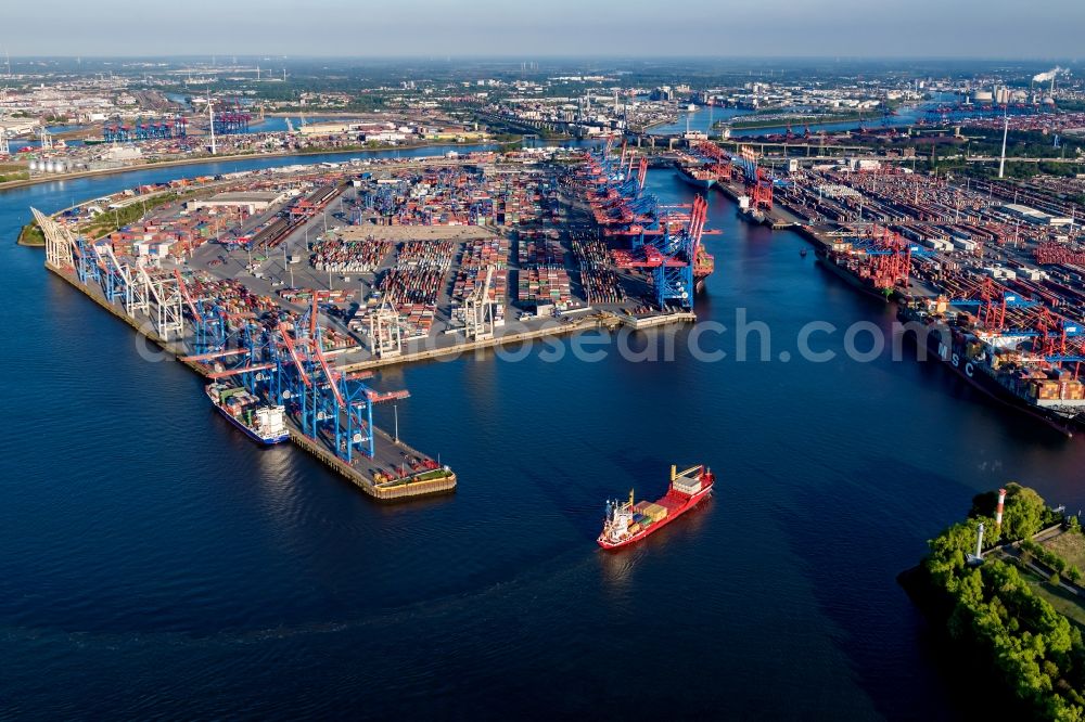 Aerial photograph Hamburg - HHLA Logistics Container Terminal Burchardkai in the Port of Hamburg harbor in Hamburg in Germany