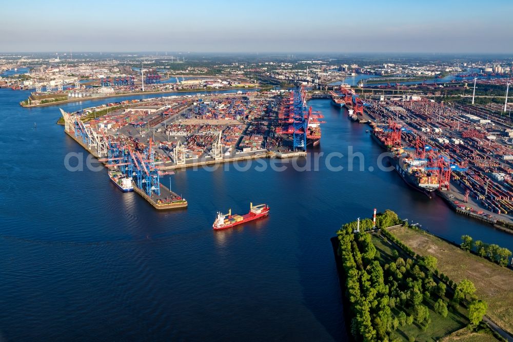 Hamburg from above - HHLA Logistics Container Terminal Burchardkai in the Port of Hamburg harbor in Hamburg in Germany