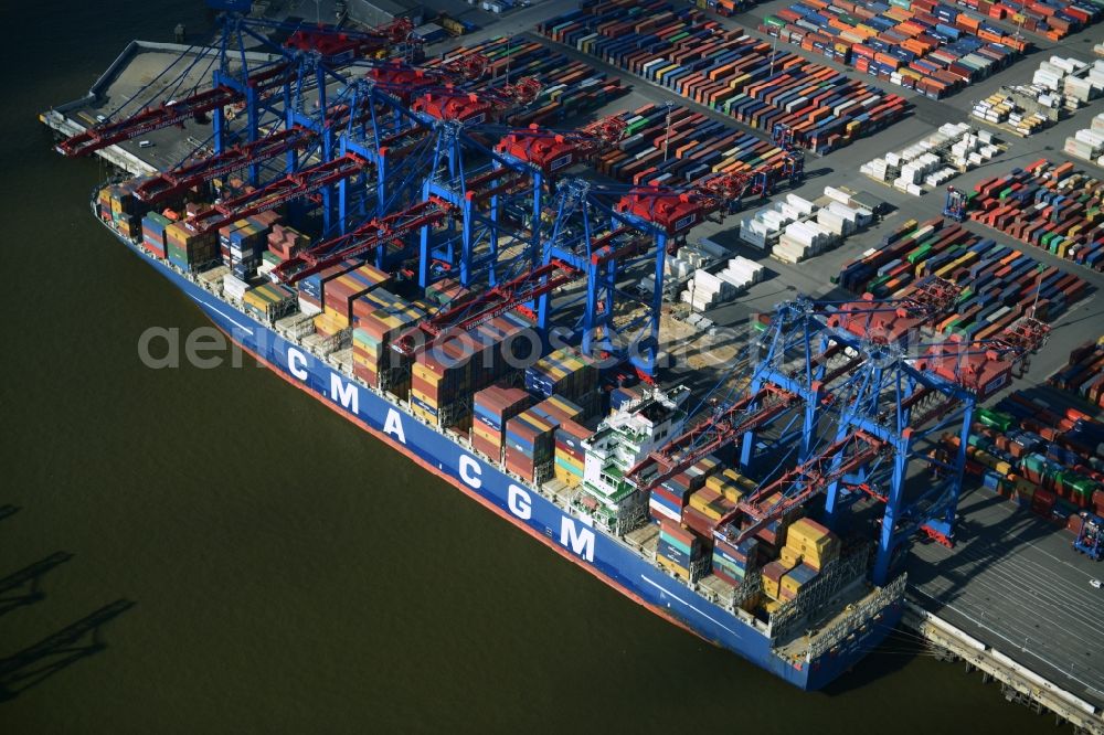 Hamburg from the bird's eye view: HHLA Logistics Container Terminal at the port Waltershofer Hafen in Hamburg