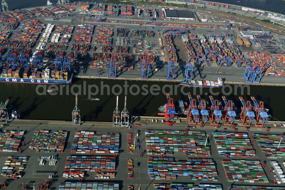 Aerial image Hamburg - HHLA Logistics Container Terminal at the port Waltershofer Hafen in Hamburg