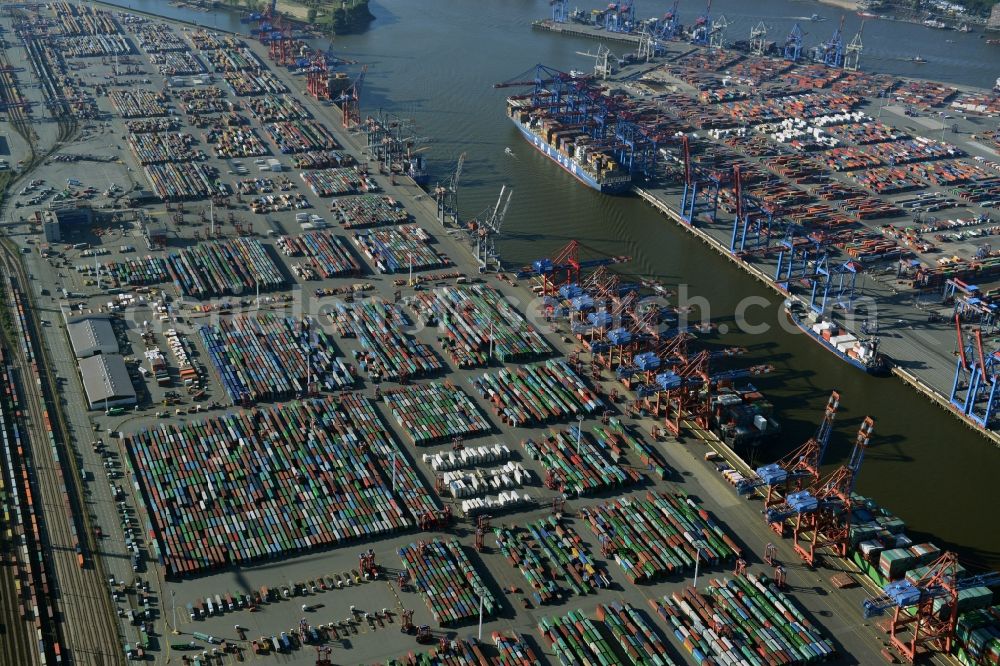 Hamburg from above - HHLA Logistics Container Terminal at the port Waltershofer Hafen in Hamburg