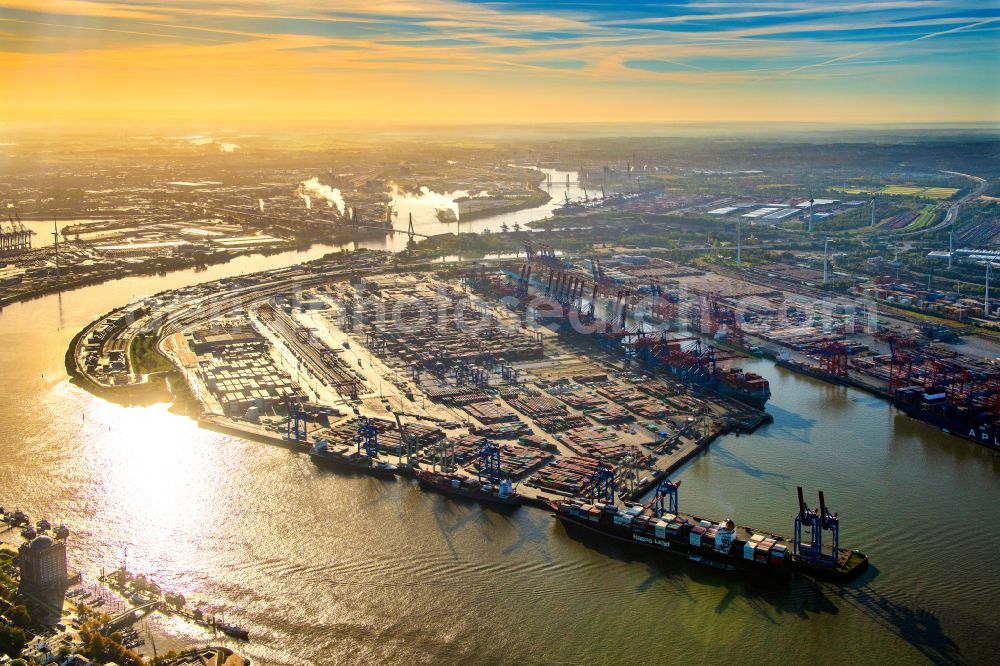 Aerial image Hamburg - HHLA Logistics Container Terminal at the port Waltershofer Hafen in Hamburg