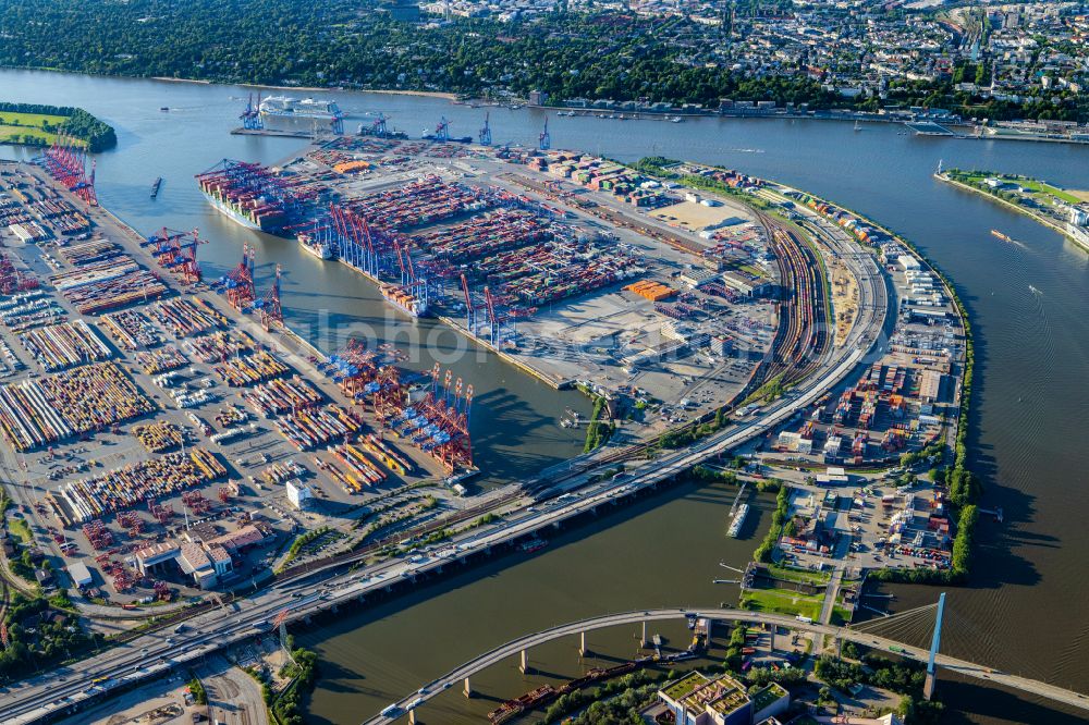 Aerial photograph Hamburg - HHLA Logistics Container Terminal at the port Waltershofer Hafen in Hamburg