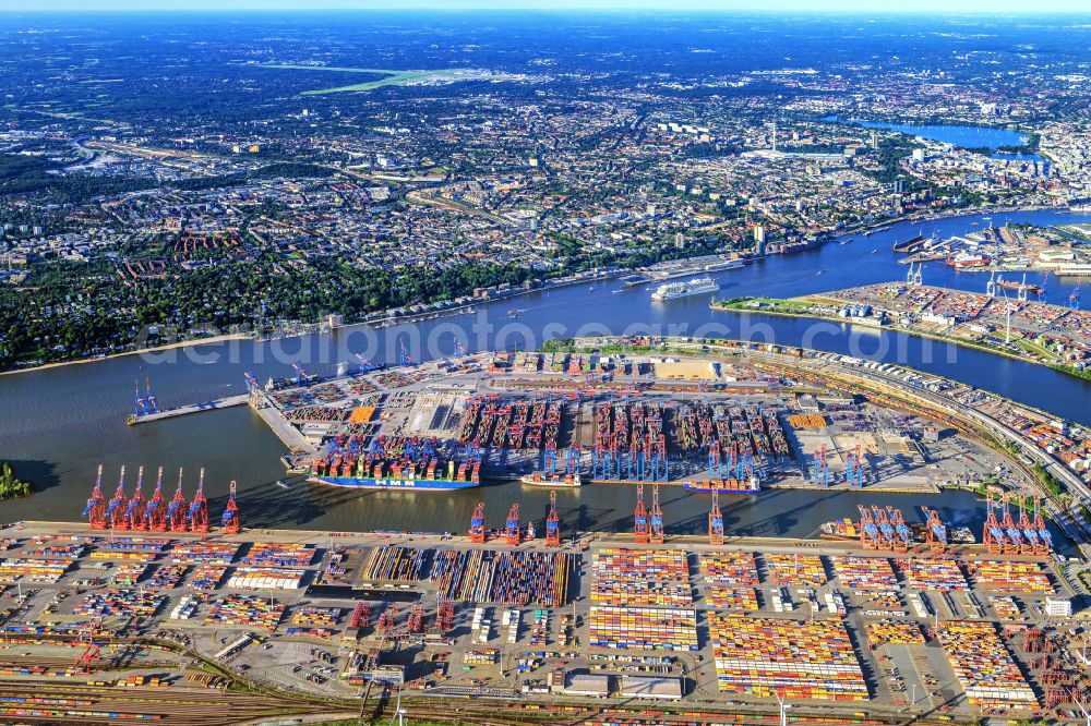 Hamburg from above - HHLA Logistics Container Terminal at the port Waltershofer Hafen in Hamburg