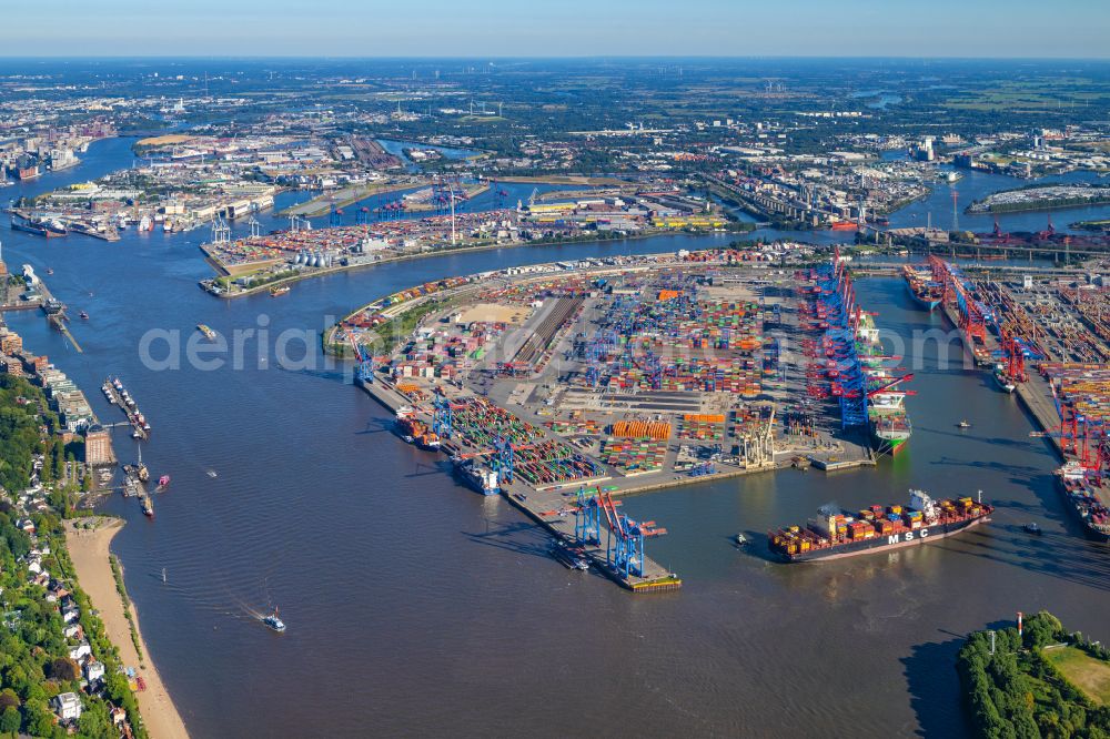 Aerial image Hamburg - HHLA Logistics Container Terminal at the port Waltershofer Hafen in Hamburg