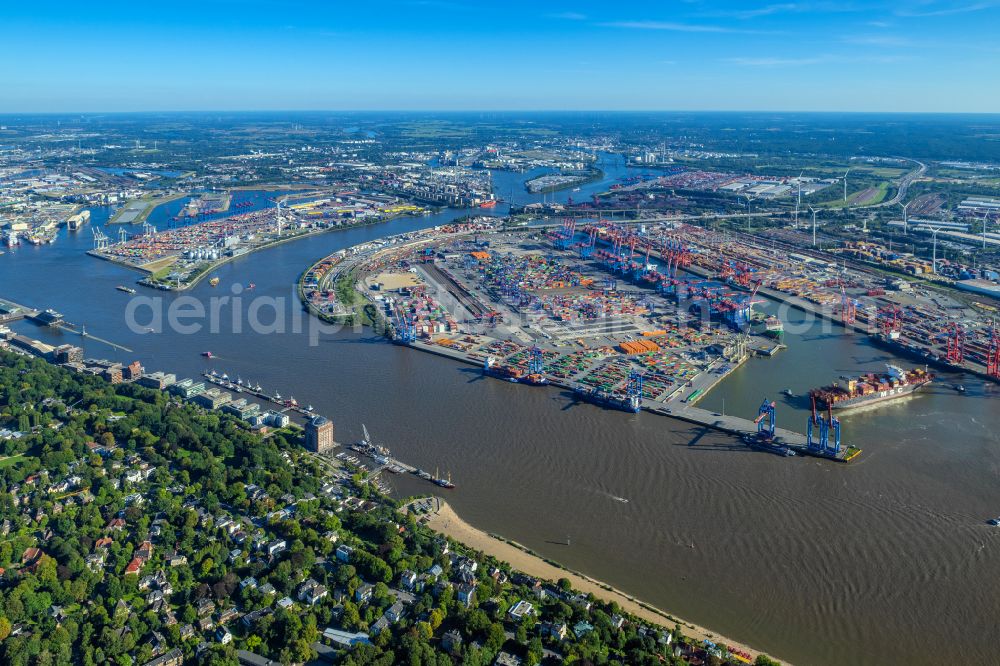 Hamburg from above - HHLA Logistics Container Terminal at the port Waltershofer Hafen in Hamburg