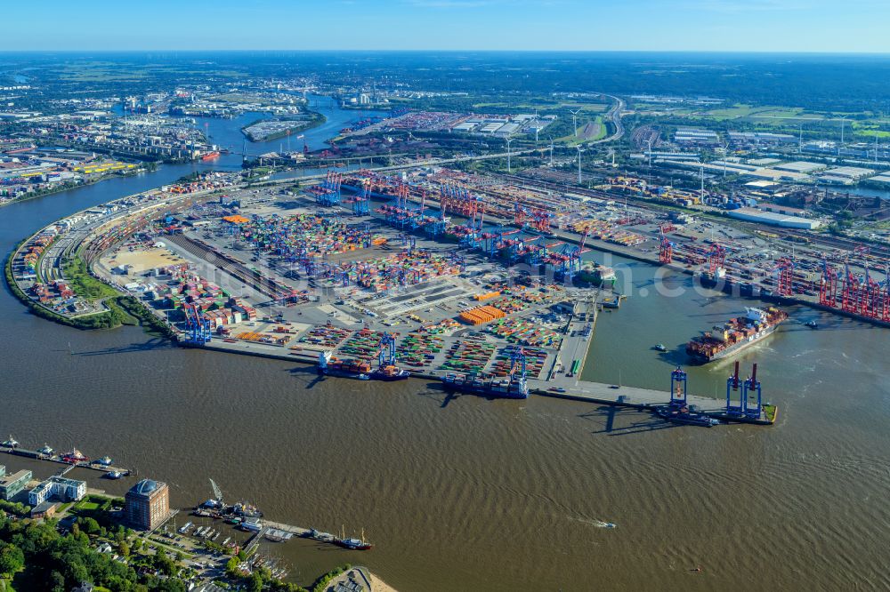 Hamburg from the bird's eye view: HHLA Logistics Container Terminal at the port Waltershofer Hafen in Hamburg