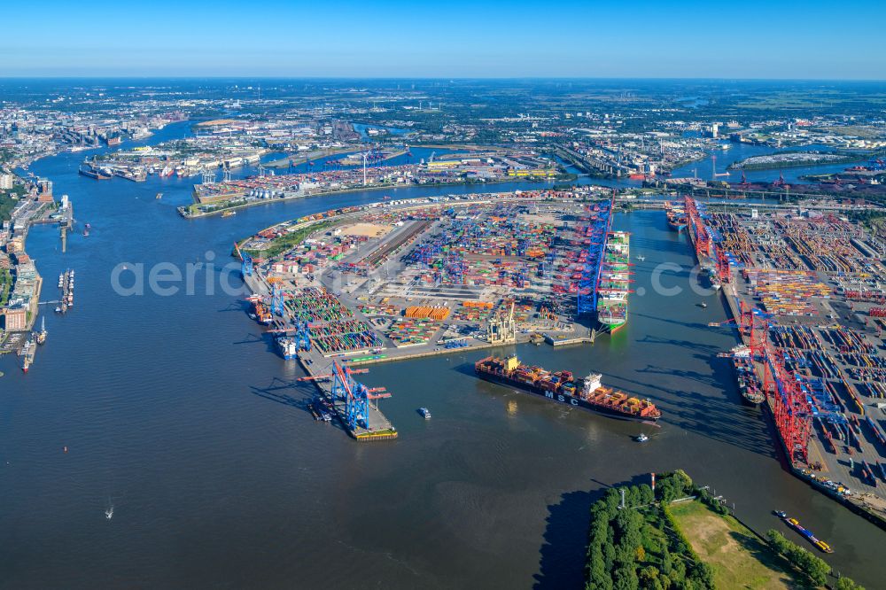 Aerial image Hamburg - HHLA Logistics Container Terminal at the port Waltershofer Hafen in Hamburg