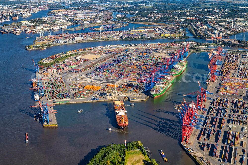 Aerial image Hamburg - HHLA Logistics Container Terminal at the port Waltershofer Hafen in Hamburg