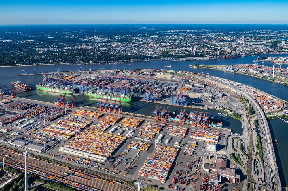 Aerial photograph Hamburg - HHLA Logistics Container Terminal at the port Waltershofer Hafen in Hamburg