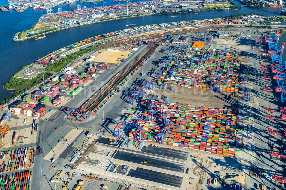 Hamburg from above - HHLA Logistics Container Terminal at the port Waltershofer Hafen in Hamburg