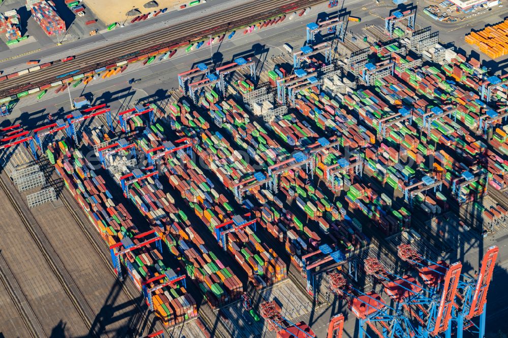 Aerial image Hamburg - HHLA Logistics Container Terminal at the port Waltershofer Hafen in Hamburg