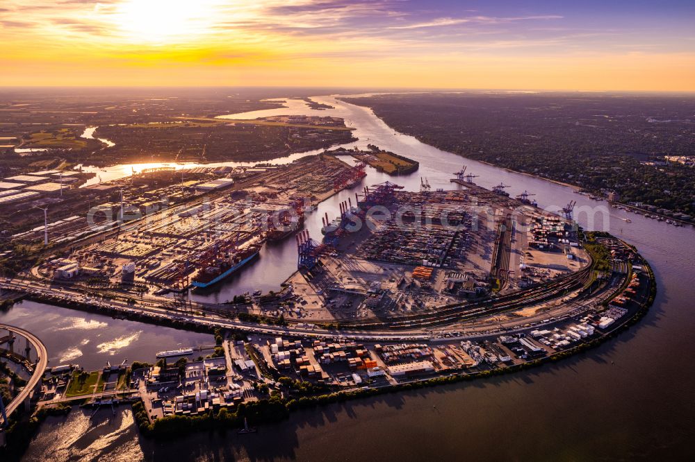 Aerial photograph Hamburg - HHLA Logistics Container Terminal at the port Waltershofer Hafen in Hamburg