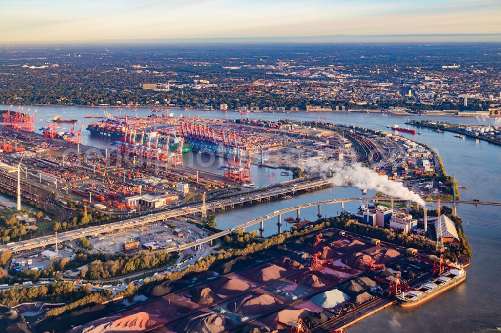 Aerial photograph Hamburg - HHLA Logistics Container Terminal at the port Waltershofer Hafen in Hamburg