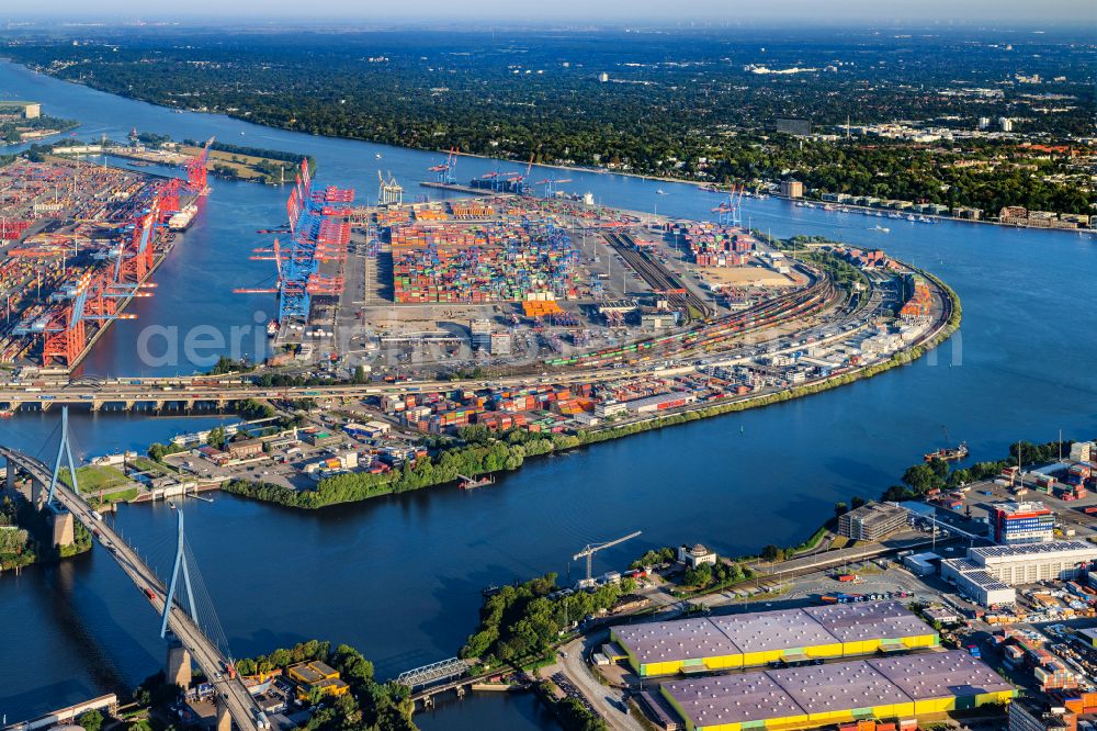 Aerial photograph Hamburg - HHLA Logistics Container Terminal at the port Waltershofer Hafen in Hamburg