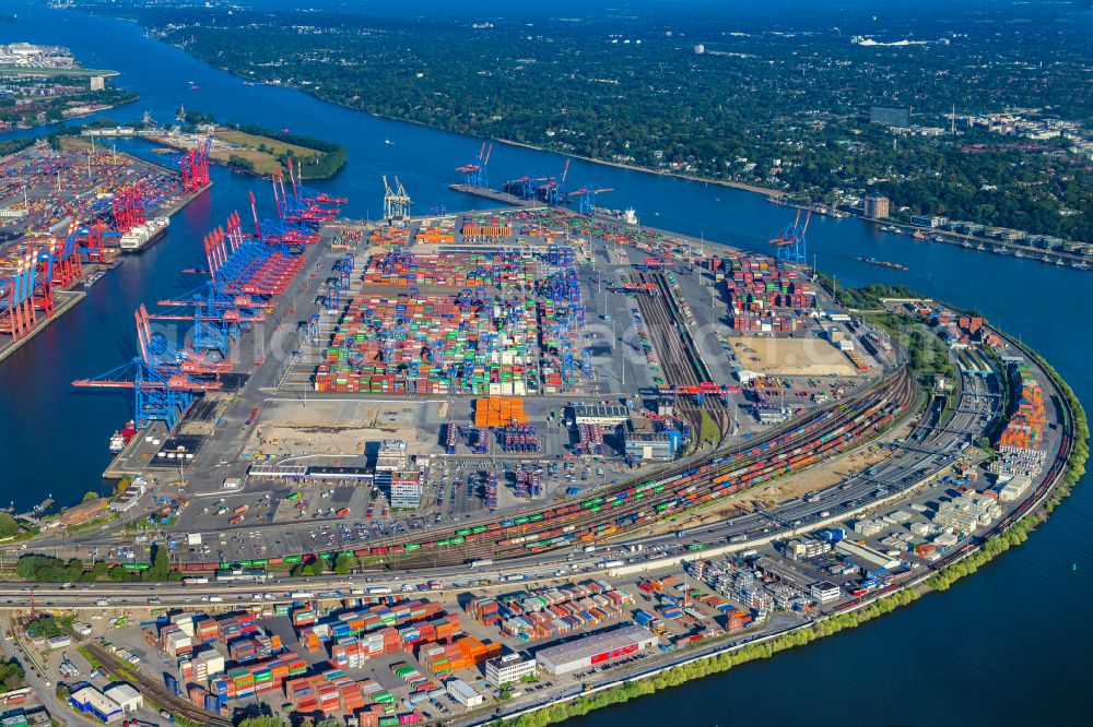 Hamburg from the bird's eye view: HHLA Logistics Container Terminal at the port Waltershofer Hafen in Hamburg