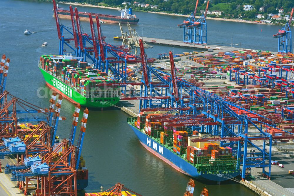 Hamburg from the bird's eye view: HHLA Logistics Container Terminal at the port Waltershofer Hafen in Hamburg