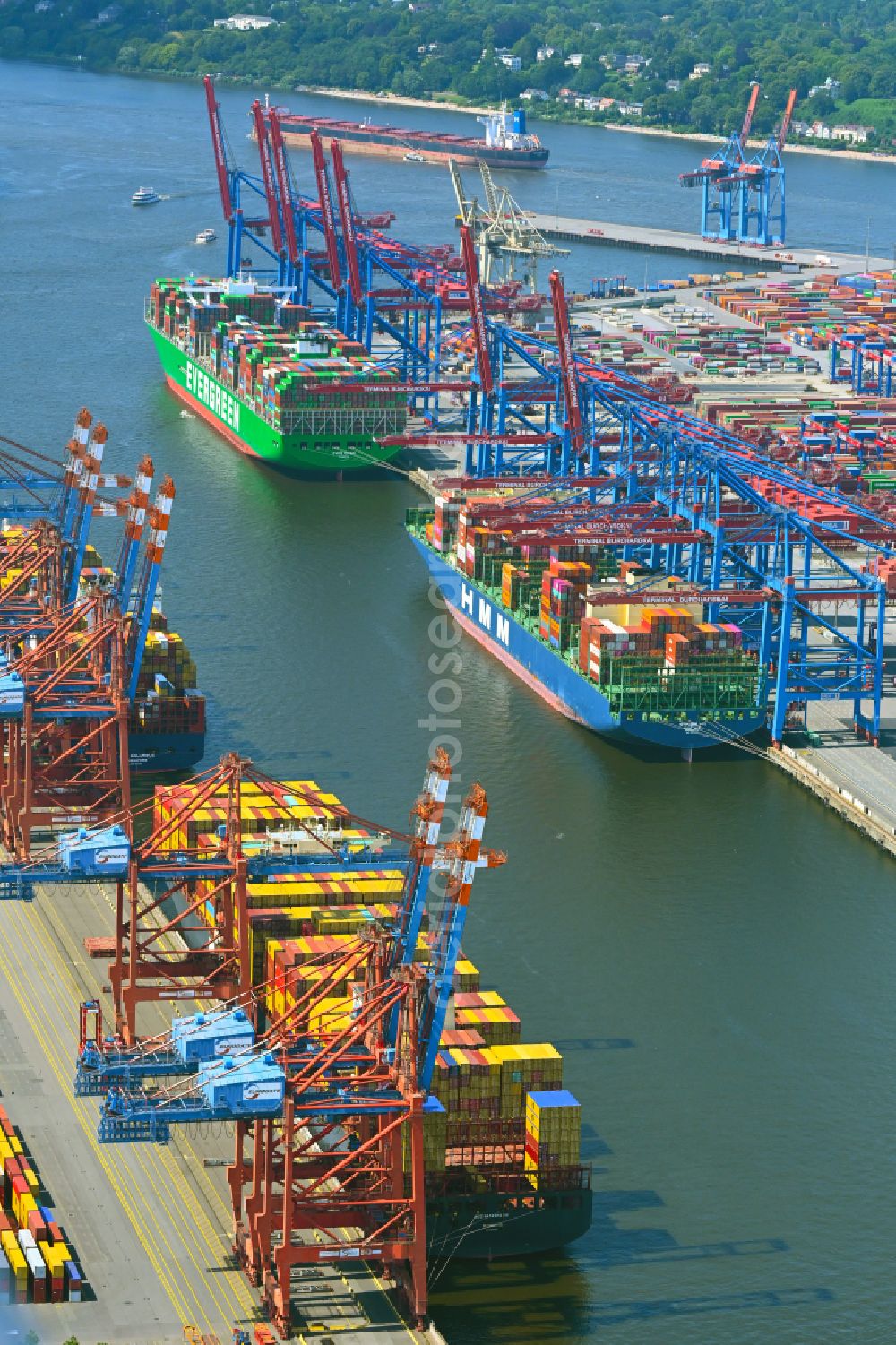 Aerial image Hamburg - HHLA Logistics Container Terminal at the port Waltershofer Hafen in Hamburg