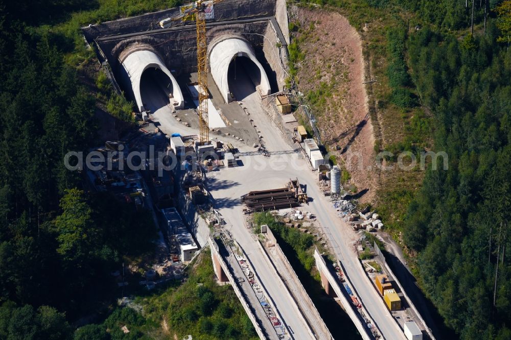 Aerial photograph Hessisch Lichtenau - Routing and traffic lanes during the highway tunnel Hirschhagen- construction of the motorway A 44 in Hessisch Lichtenau in the state Hesse