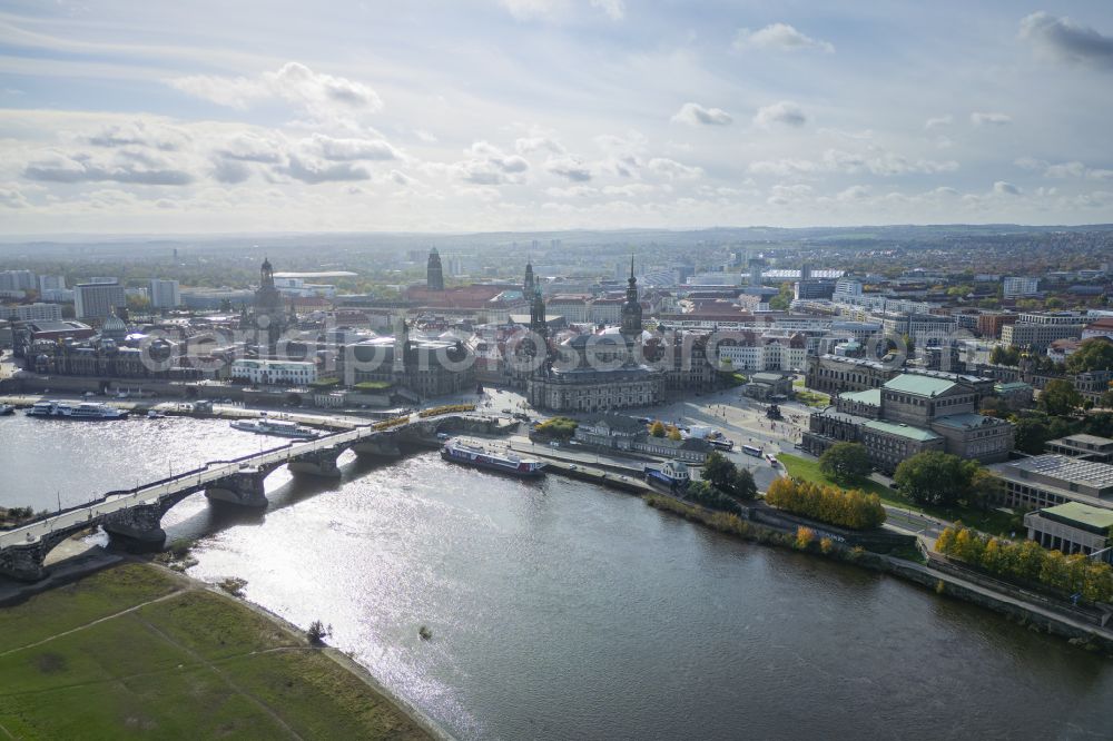 Aerial photograph Dresden - Historic old town at the Augustus Bridge in Dresden in the state of Saxony, Germany