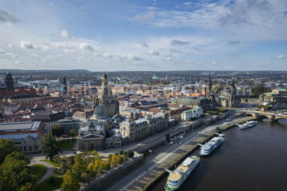 Dresden from above - Historic old town at the Augustus Bridge in Dresden in the state of Saxony, Germany