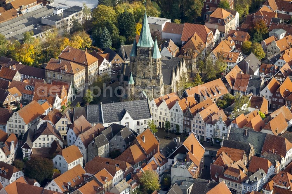 Warendorf from above - Historic Old Town Market Square and St. Lawrence Church in Warendorf in North Rhine-Westphalia