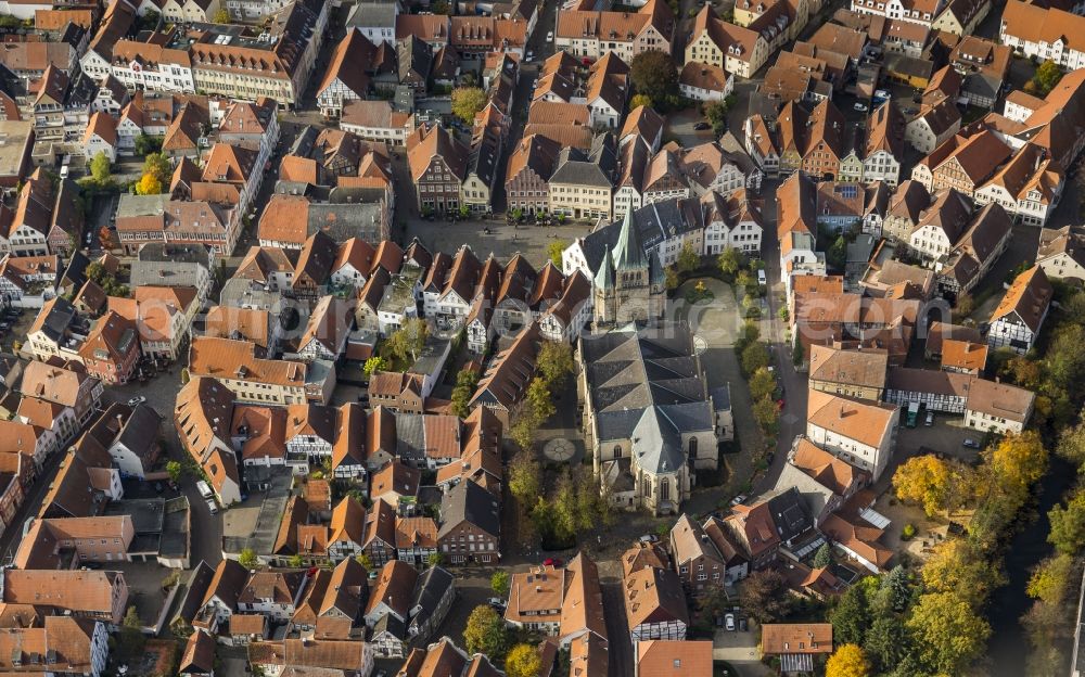 Warendorf from above - Historic Old Town Market Square and St. Lawrence Church in Warendorf in North Rhine-Westphalia