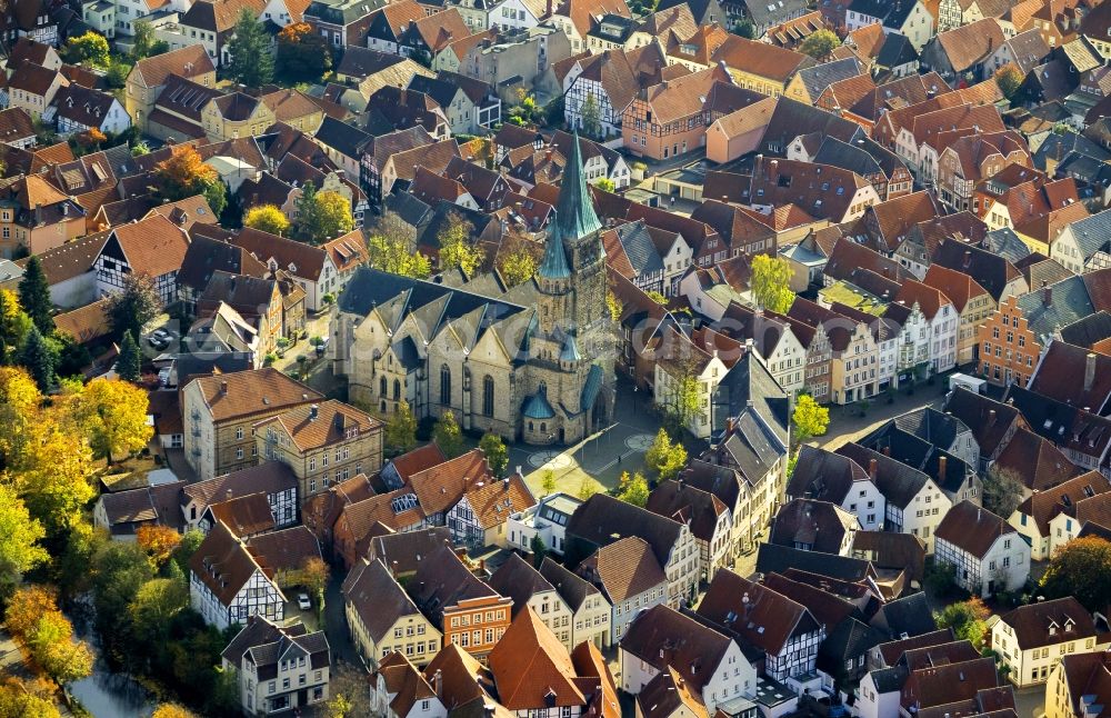 Warendorf from above - Historic Old Town Market Square and St. Lawrence Church in Warendorf in North Rhine-Westphalia