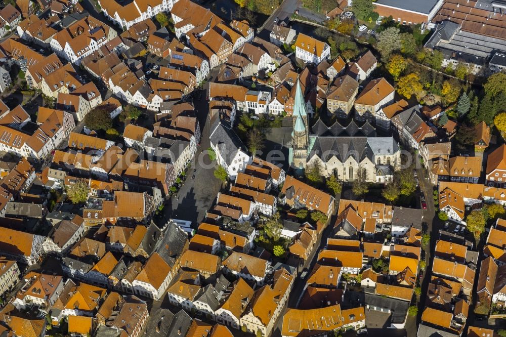 Warendorf from above - Historic Old Town Market Square and St. Lawrence Church in Warendorf in North Rhine-Westphalia