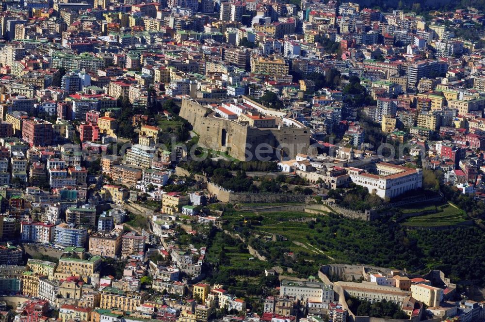 Aerial image Neapel - Cityscape of the historic center of Naples, Italy. In the inner parts of the city there are plenty of historical buildings and cultural monuments, 1995, the entire town declared a UNESCO World Heritage Site