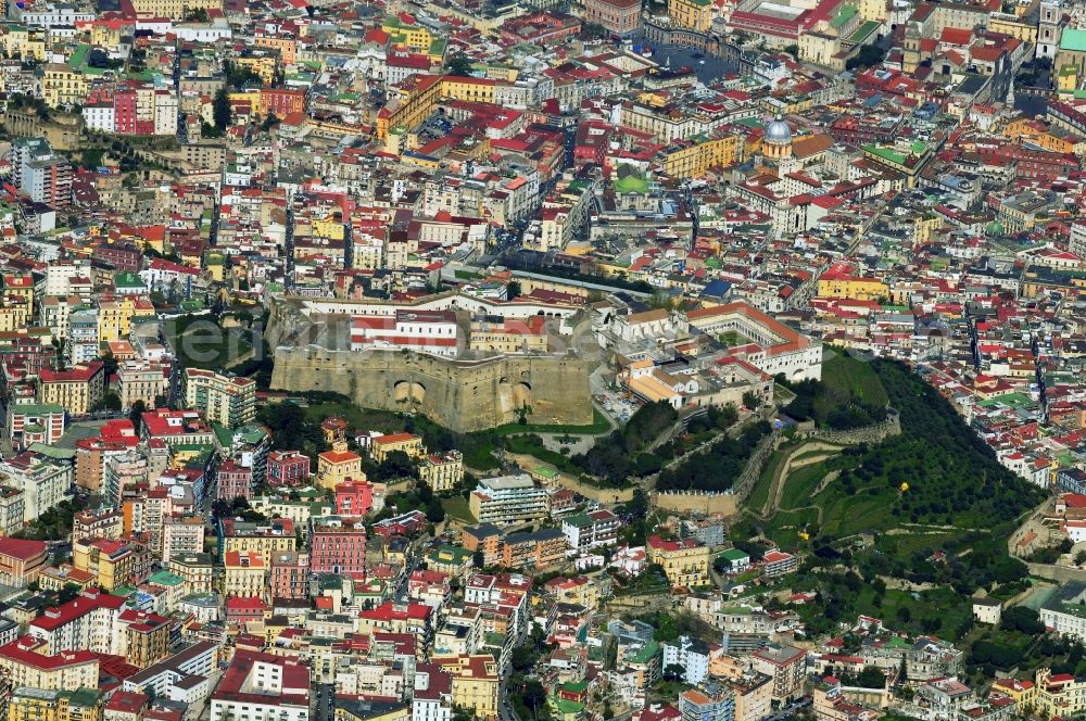 Aerial image Neapel - Cityscape of the historic center of Naples, Italy. In the inner parts of the city there are plenty of historical buildings and cultural monuments, 1995, the entire town declared a UNESCO World Heritage Site