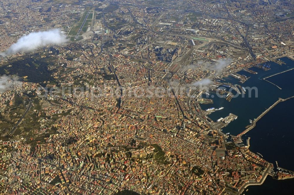 Aerial image Neapel - Cityscape of the historic center of Naples, Italy. In the inner parts of the city there are plenty of historical buildings and cultural monuments, 1995, the entire town declared a UNESCO World Heritage Site