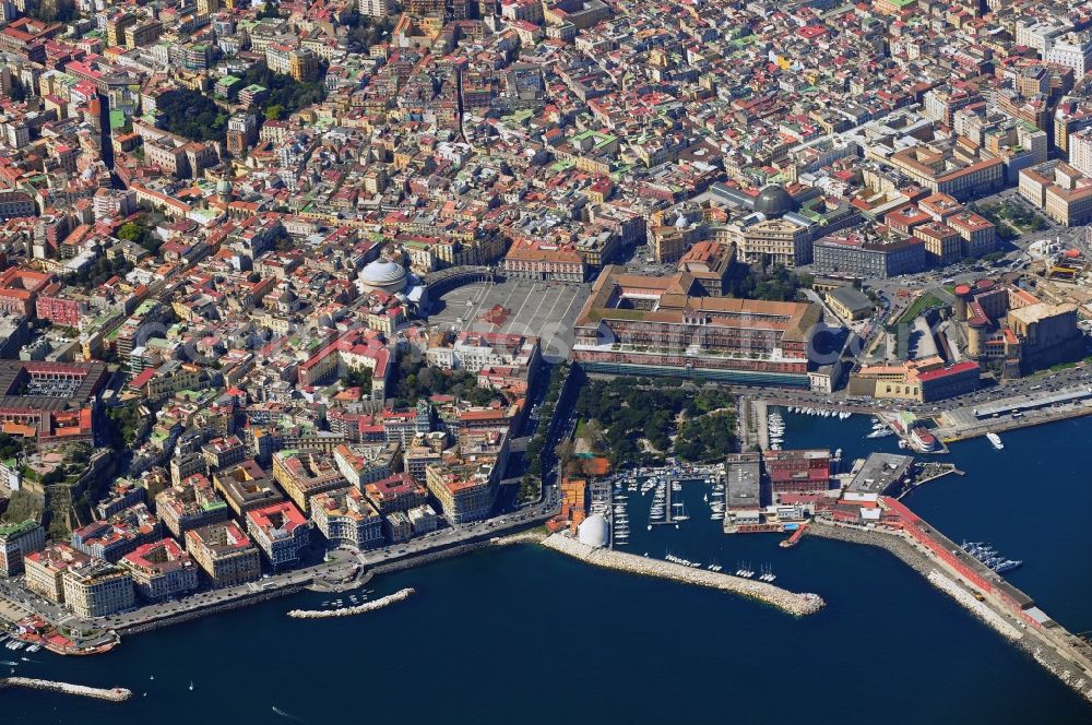 Aerial image Neapel - Cityscape of the historic center of Naples, Italy. In the inner parts of the city there are plenty of historical buildings and cultural monuments, 1995, the entire town declared a UNESCO World Heritage Site