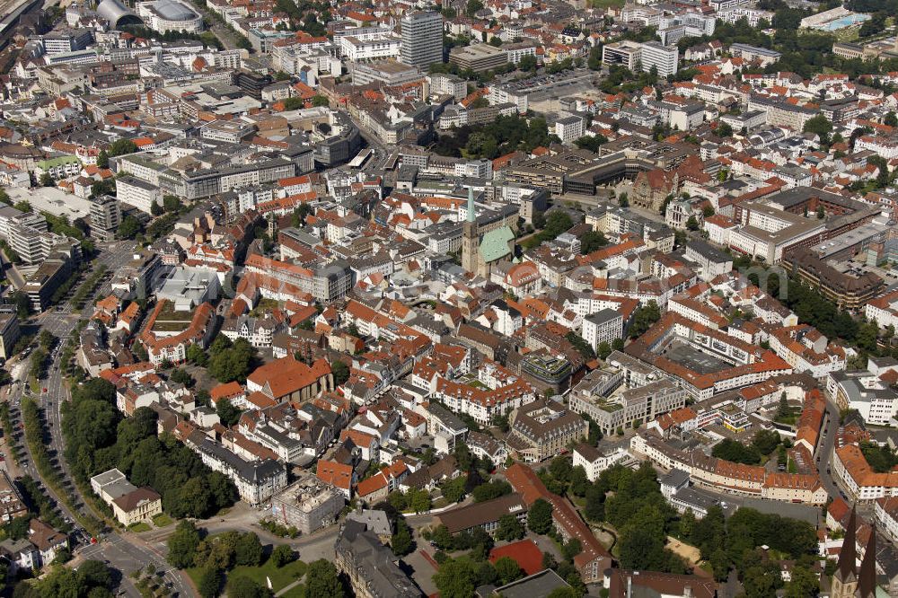 Bielefeld from above - Blick auf die historische Altstadt und die Altstädter Nicolaikirche in Bielefeld. Look at the historic centre and the Nicolai Church in Bielefeld.