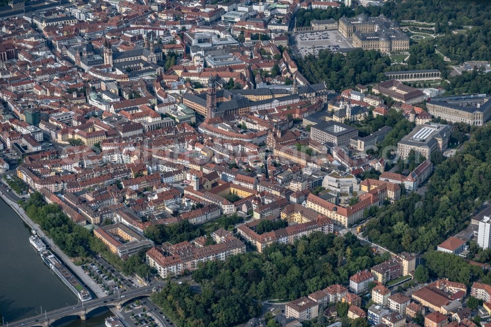 Aerial image Würzburg - Historic old town area and downtown with palace of the Residenz, Main and Marienberg Fortress in Wuerzburg in the state Bavaria, Germany