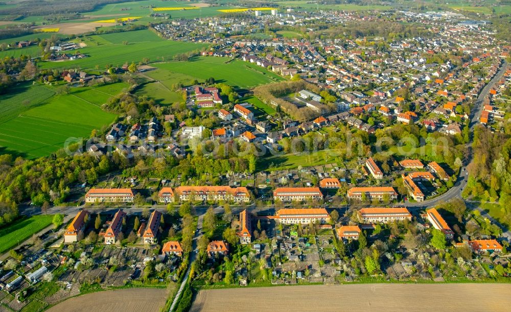 Aerial image Hamm - Historical mining workers settlement and residential area Vogelsang in the Heessen part of Hamm in the state of North Rhine-Westphalia