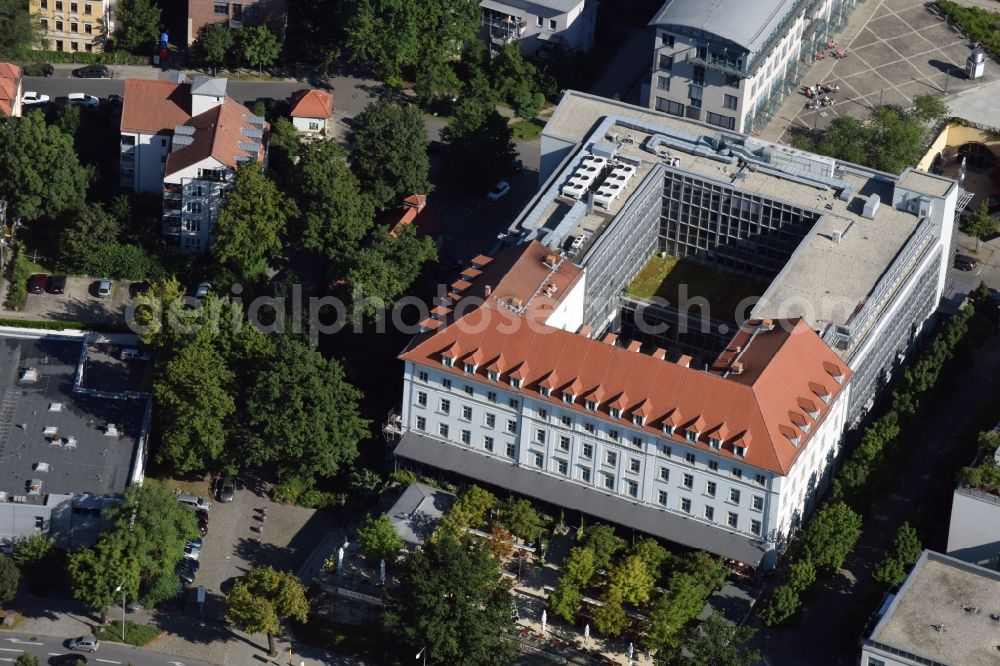 Aerial photograph Dresden - Historical brewery Waldschloesschen Brauerei in the Radeberger Vorstadt part of Dresden in the state of Saxony. The brewery is the most distinct building of the Waldschloesschen area and is home to offices in its extension building