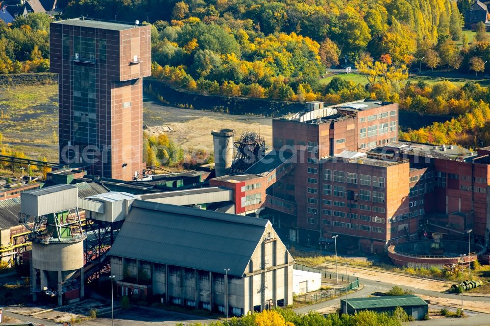 Hamm from the bird's eye view: Mining shaft and facilities of the former coal mine Heinrich-Robert hard coal revier in the Wiescherhoefen part of Hamm in the state of North Rhine-Westphalia