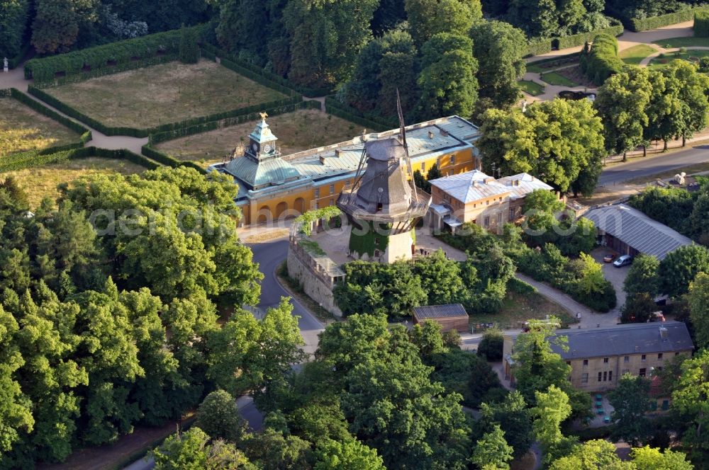 Potsdam from above - View of the Historic Mill of Sanssouci in Potsdam in the state Brandeburg