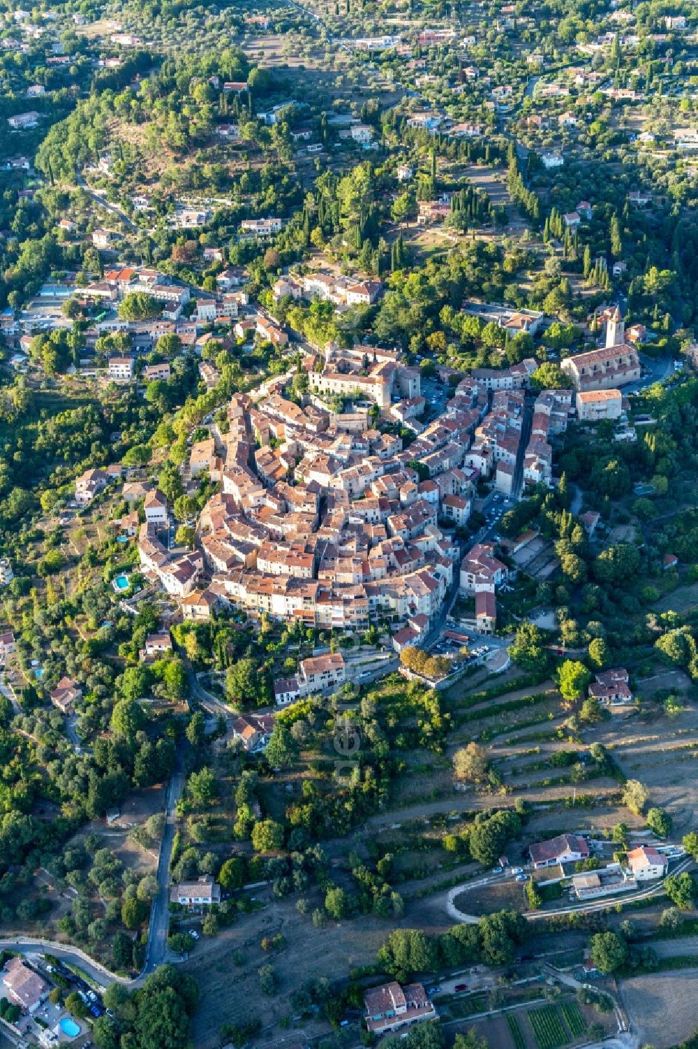 Montauroux from above - Town View of the streets and houses of the residential areas in Montauroux in Provence-Alpes-Cote d'Azur, France