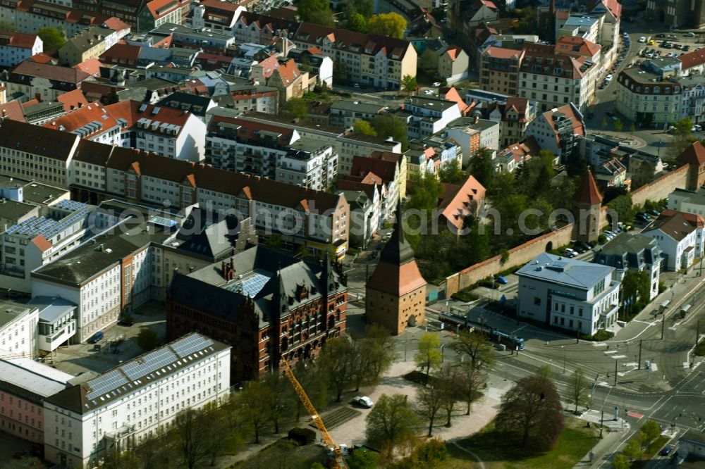 Aerial photograph Rostock - Former, historic city wall with towers and stone gate parallel to Ernst-Barlach-Strasse in Rostock in the state Mecklenburg-Western Pomerania, Germany